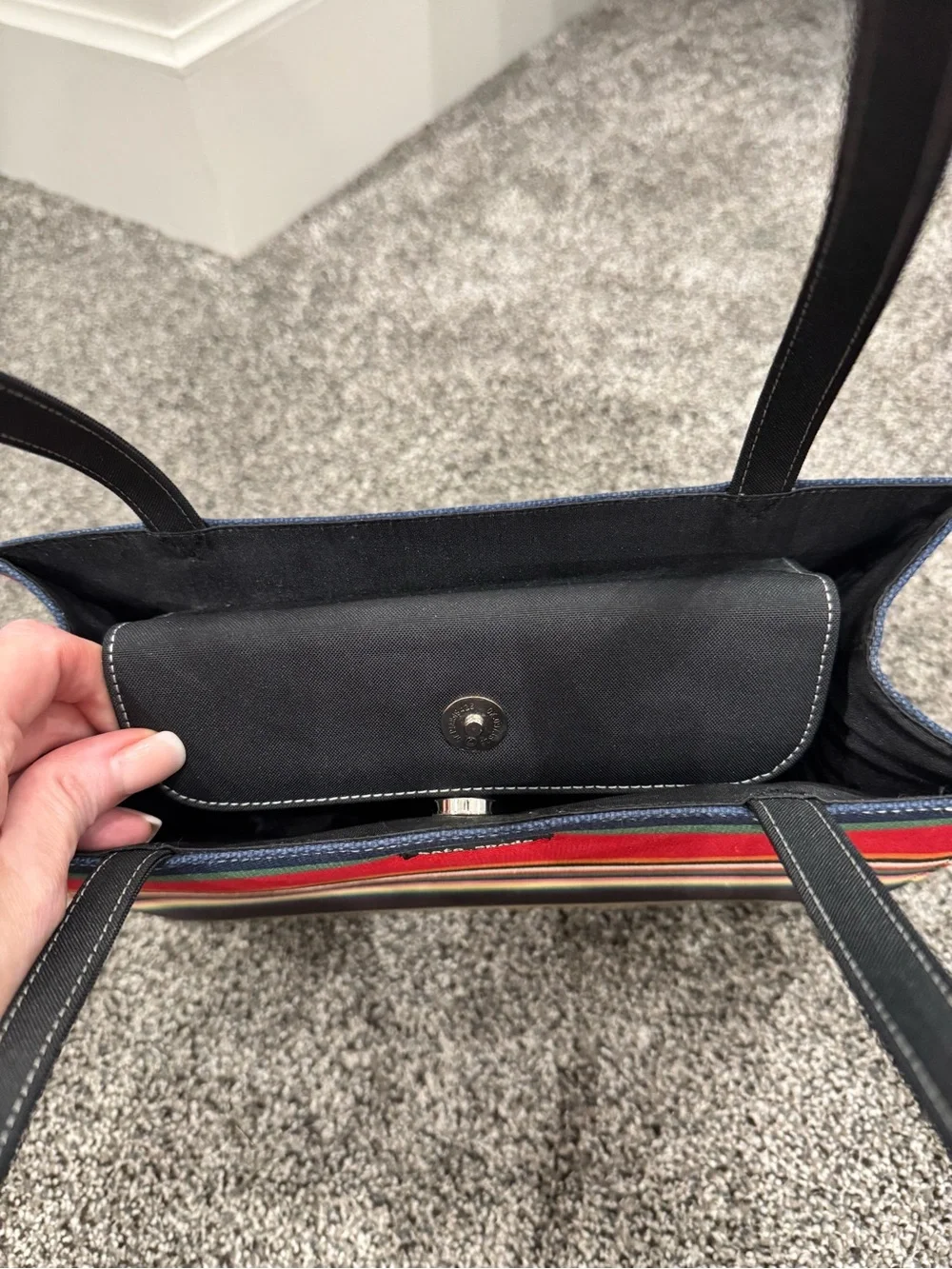 kate spade Vintage Multicolor Striped Canvas Tote with Black Trim